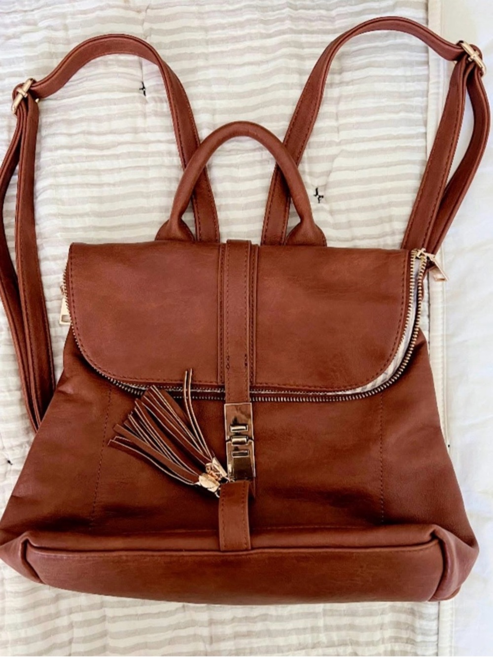 Classic Brown Faux Leather Women’s Backpack Purse